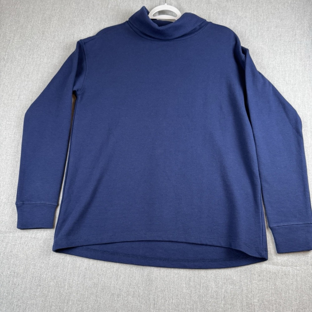 Lands' End Women's Long Sleeve Waffle Funnel Neck Top, Dark blue, Size‎ Medium
